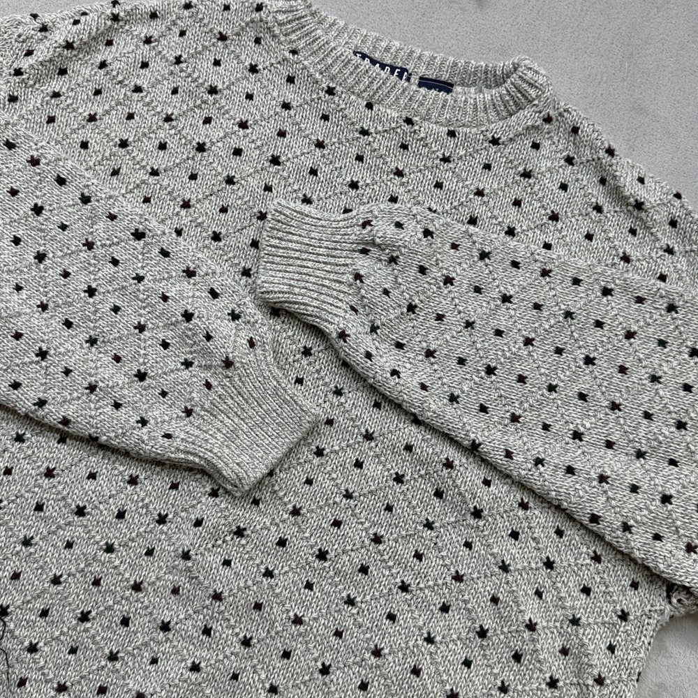 Vintage Trader Bay Sweater Mens LT Grey Diamond Knit Flecked Vintage USA Made